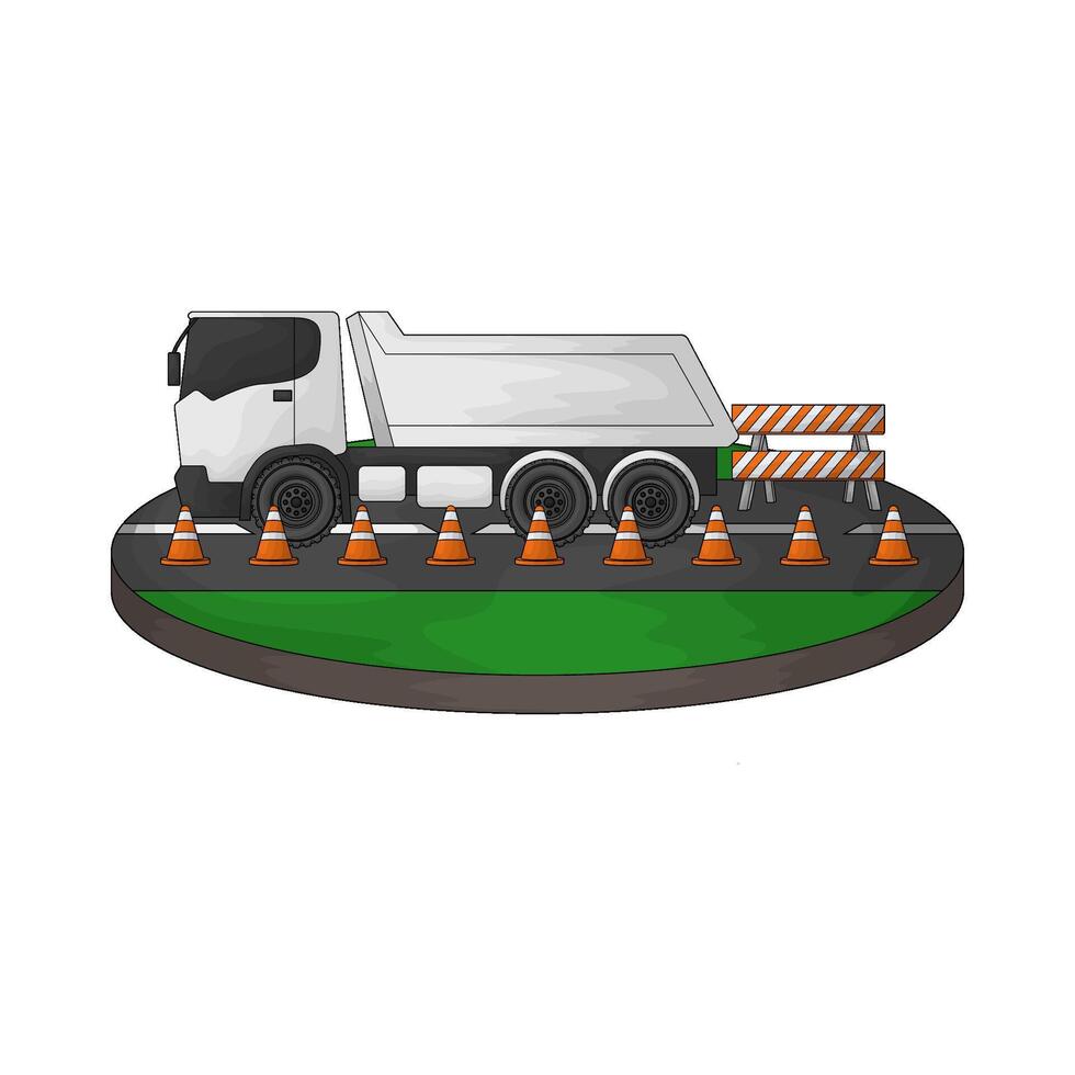 illustration of truck on the road filled with traffic cones vector