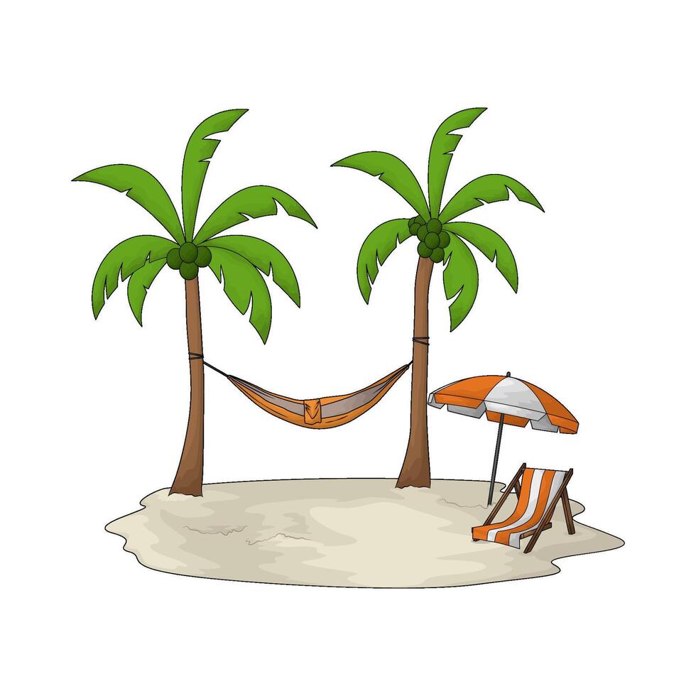 hammock on coconut trees vector