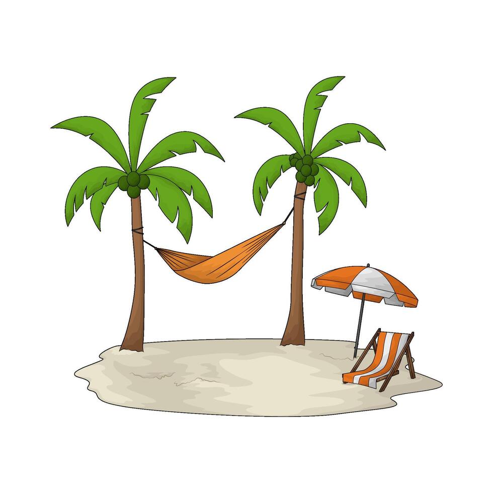 hammock on coconut tree vector