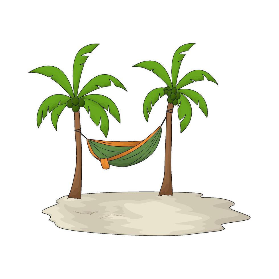 illustration of green hammock on a coconut tree vector