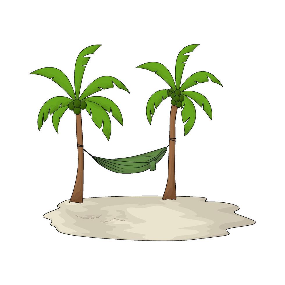 illustration of best green hammock on a coconut tree vector