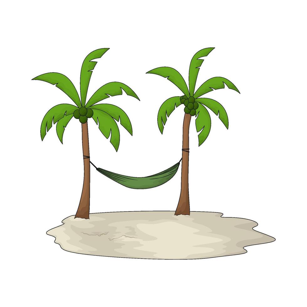 best green hammock on a coconut tree vector