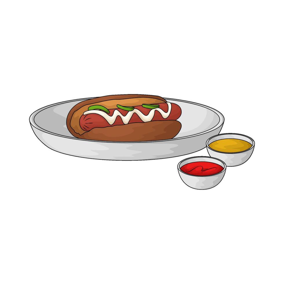 hotdog on a plate with sauce illustration vector