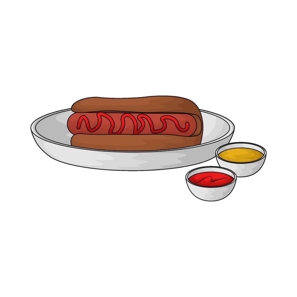 illustration of hotdog on a plate with sauce vector