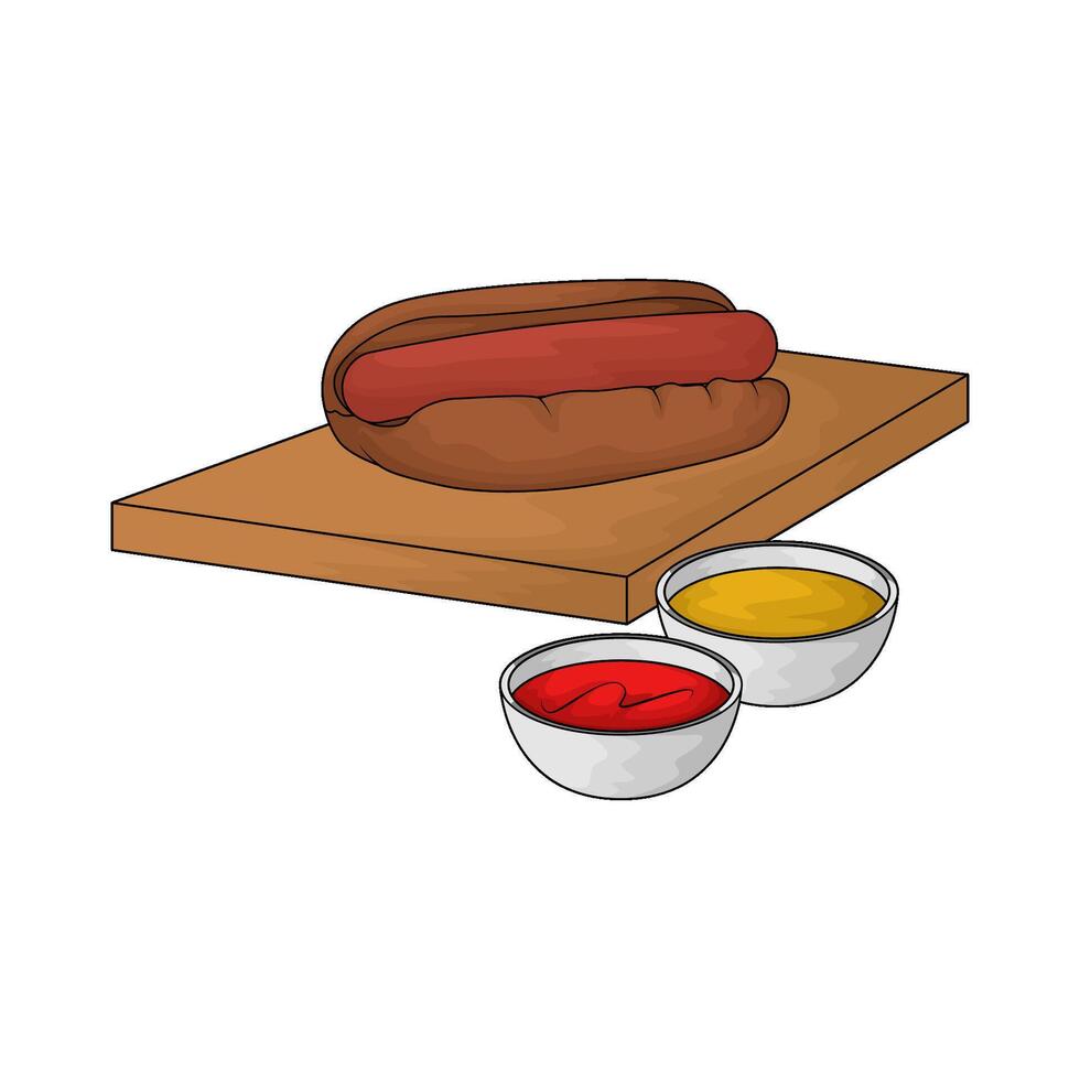 illustration of hotdog on a wooden plate vector