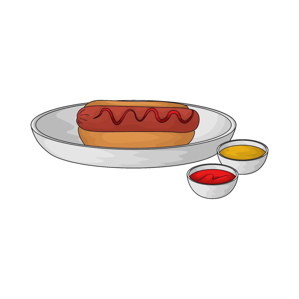 hotdog on a plate with sauce vector