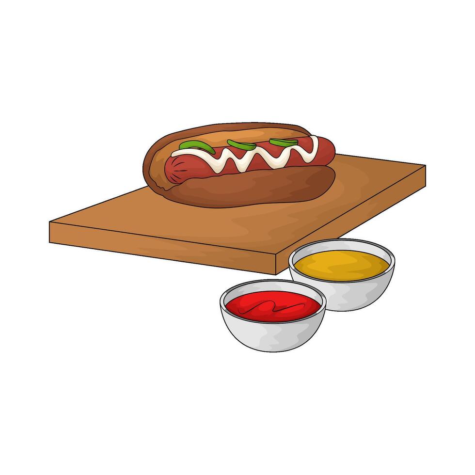 Hot dog with sauce bowl vector