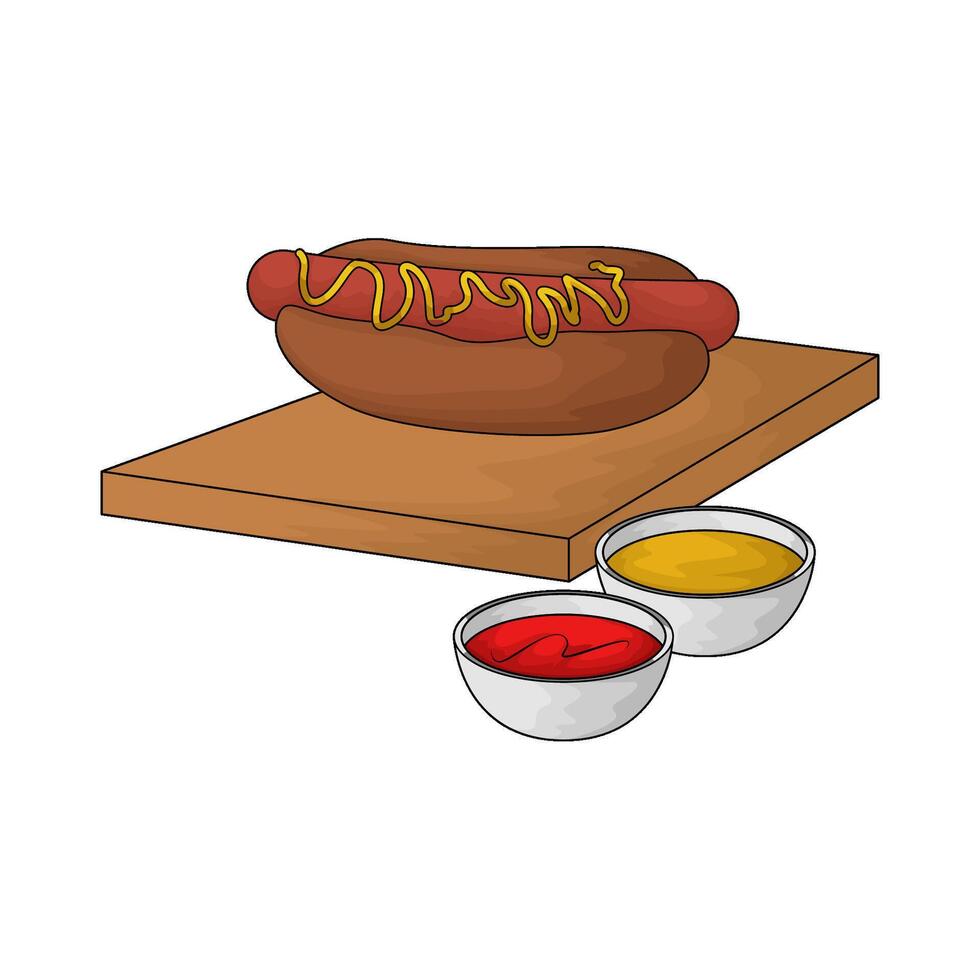 Hot dog with sauce bowl illustration vector