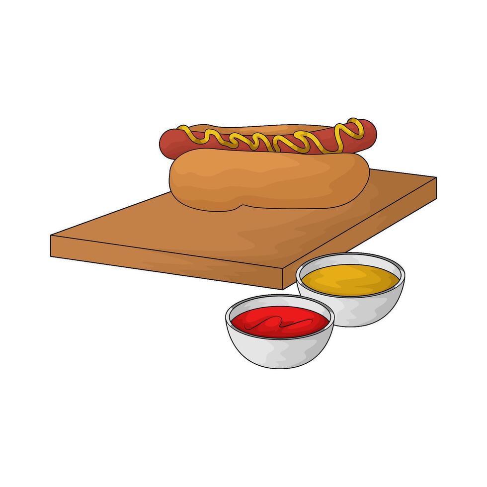 illustration of Hot dog with sauce bowl vector