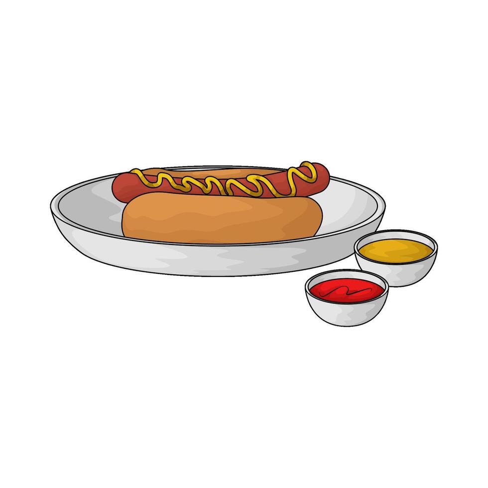 Hot dog and sauce bowl vector