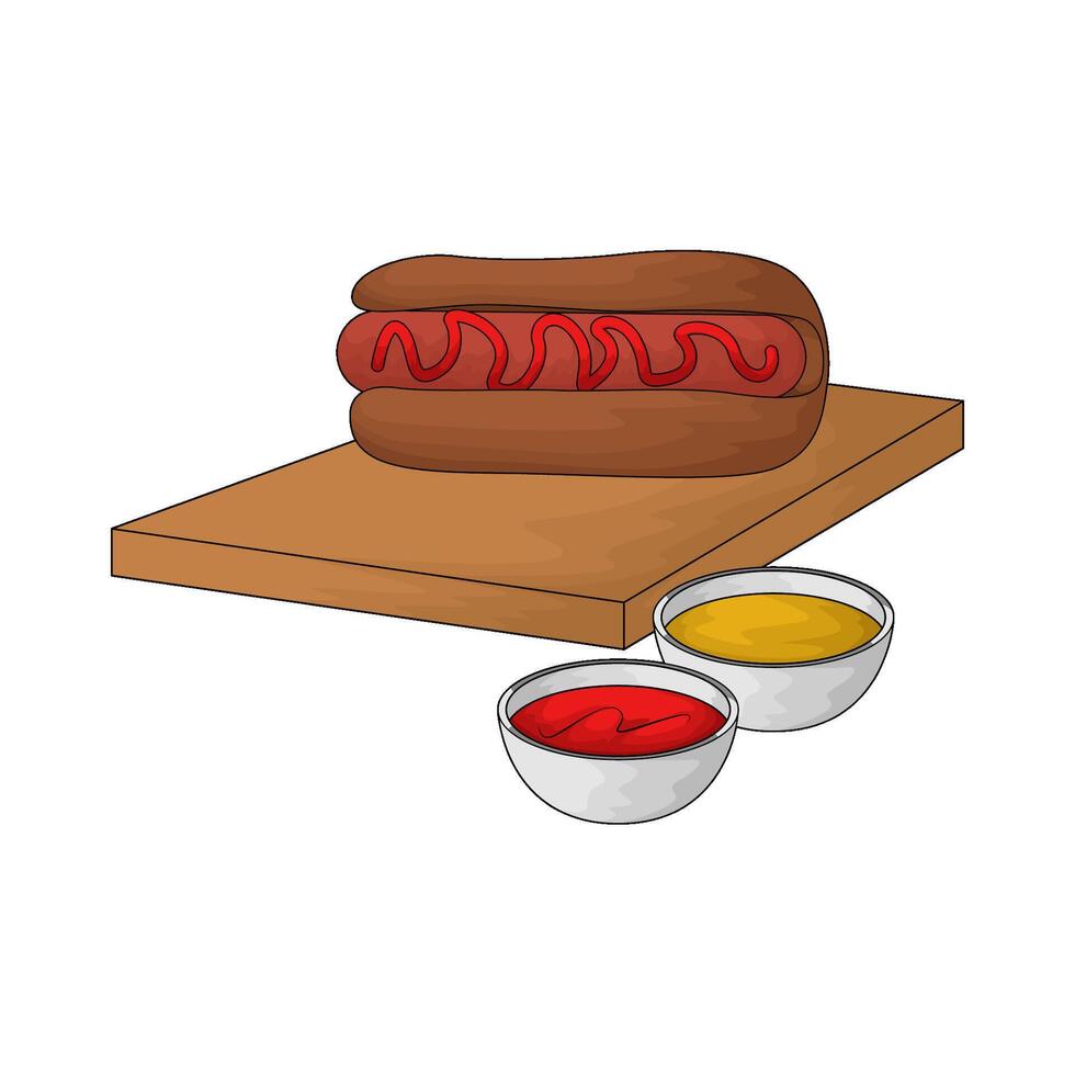 illustration of Hot dog and sauce bowl vector