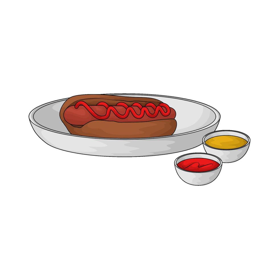 illustration of hotdog in a plate and two sauces vector