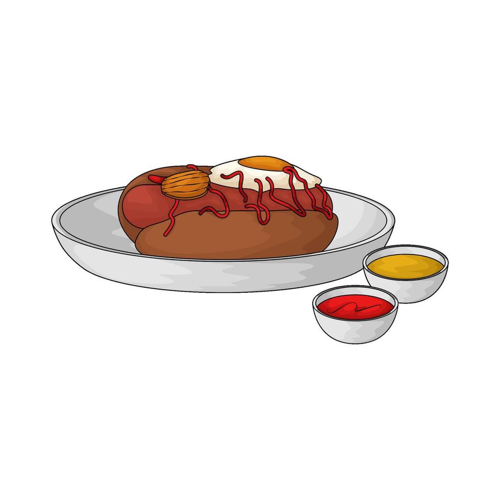 spicy hotdog with egg illustration vector
