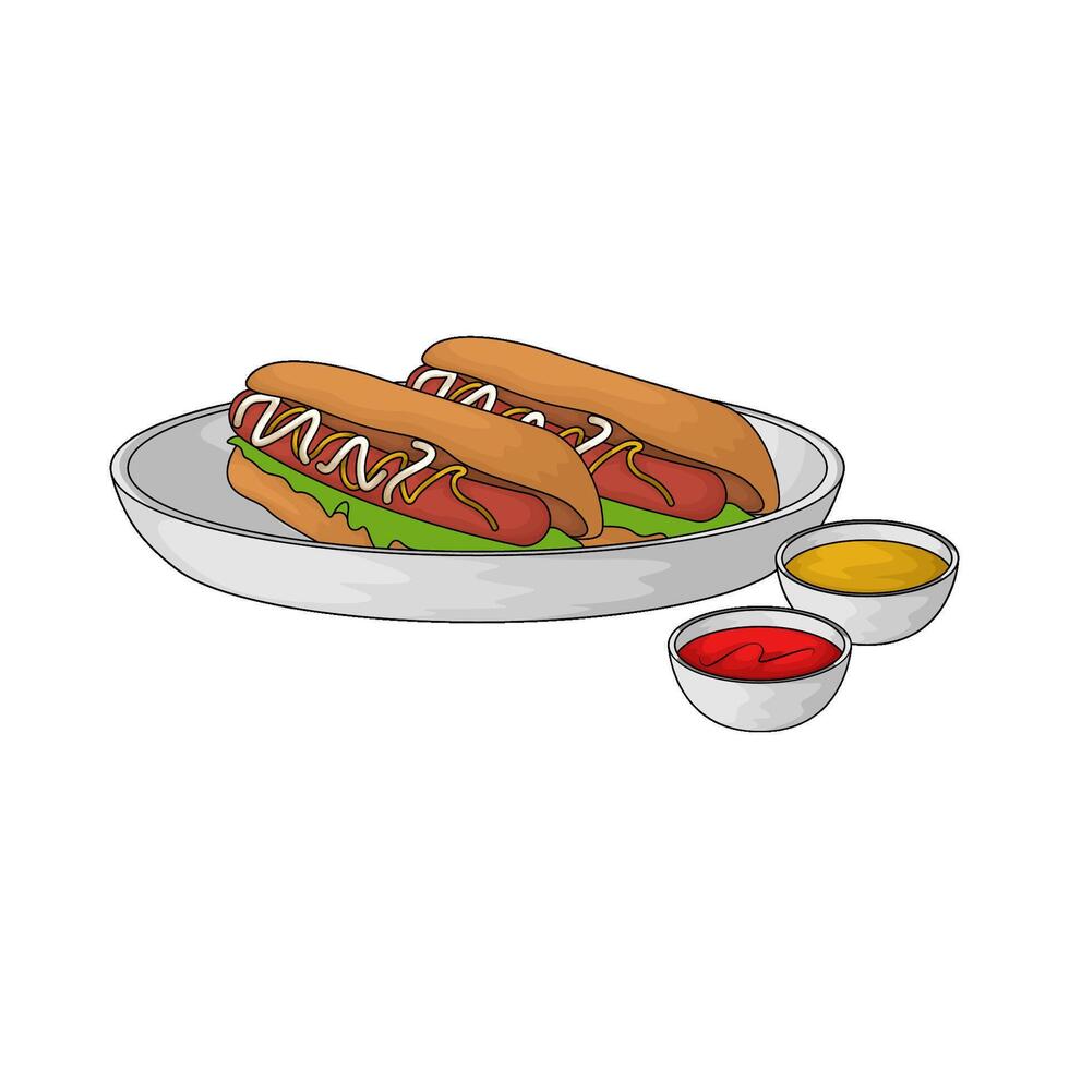 illustration of hotdog full of toppings vector