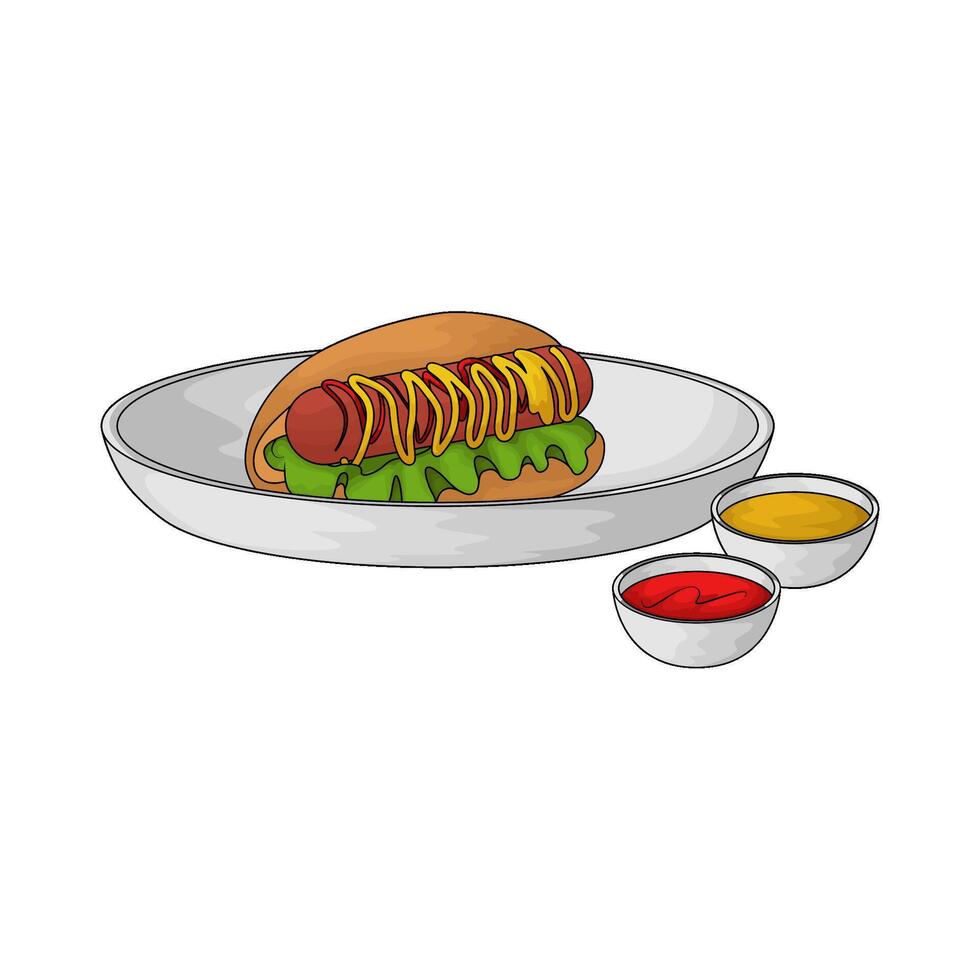 illustration of hotdog with two sauce vector