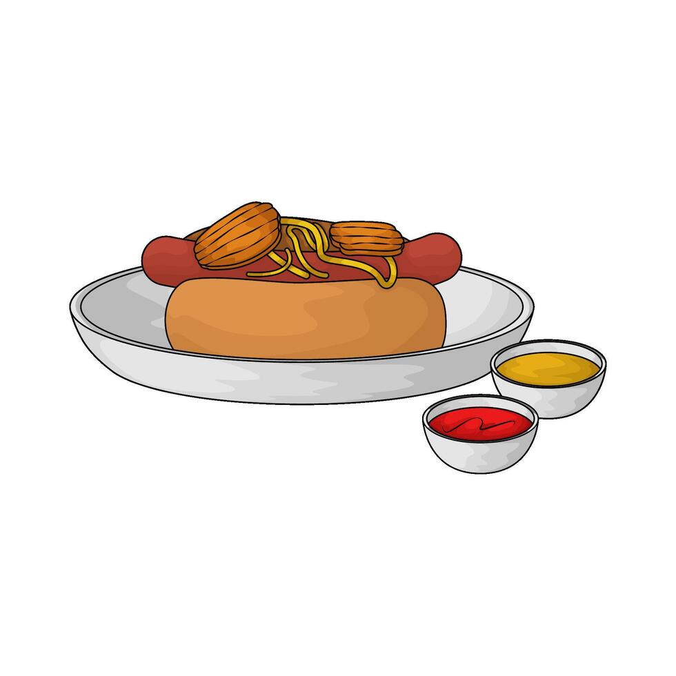 hotdog and two sauce illustration vector
