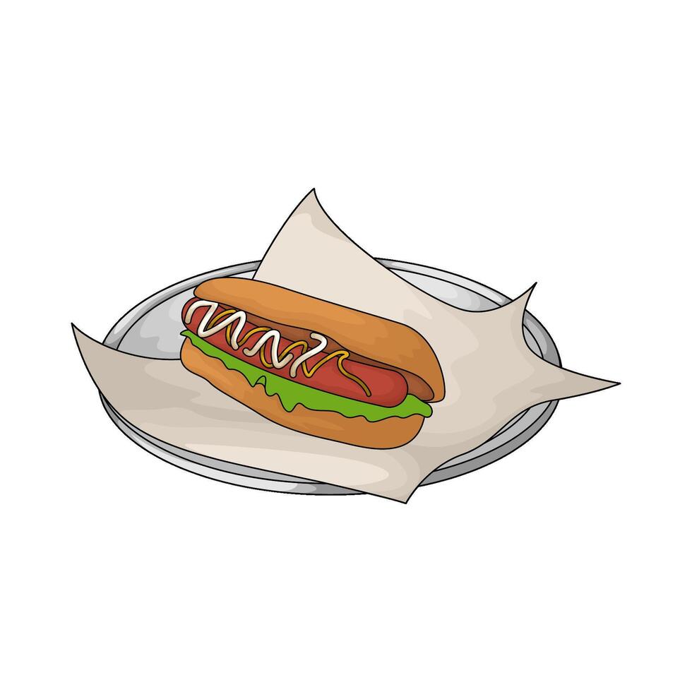 delicious hotdog with mayonnaise and mustard sauce illustration vector