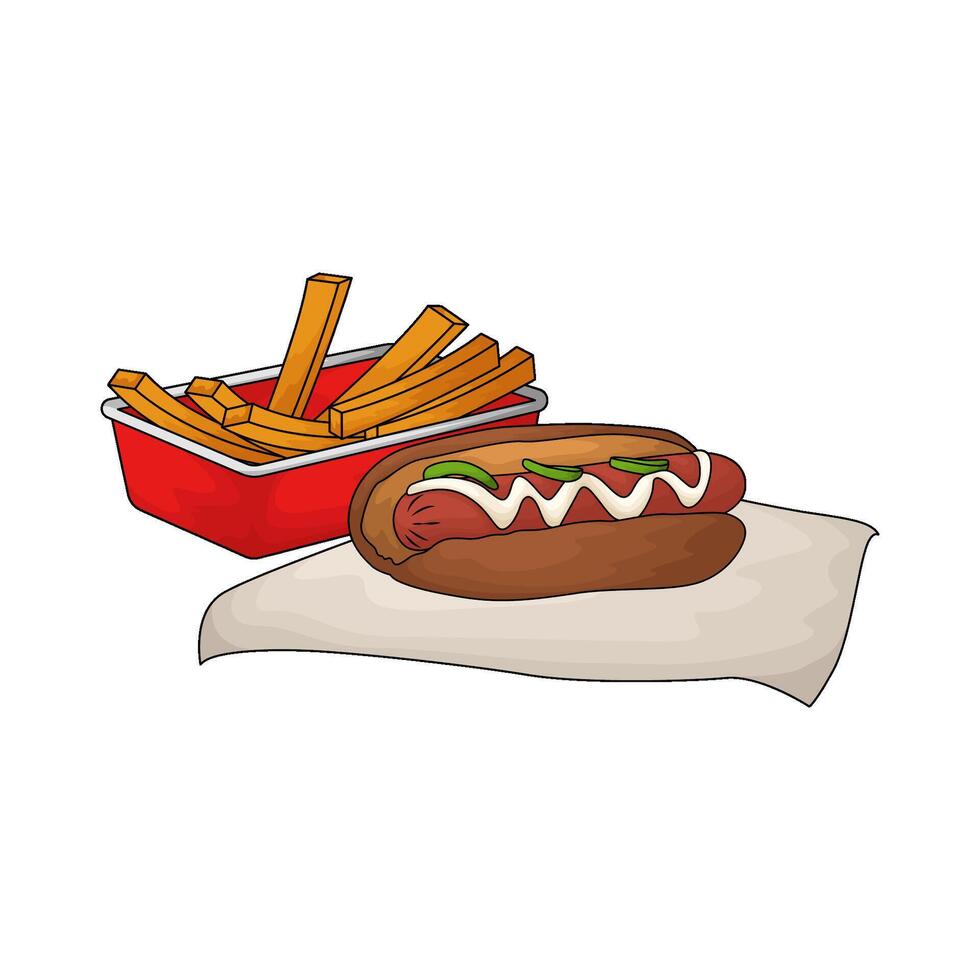 delicious hotdog with French fries vector
