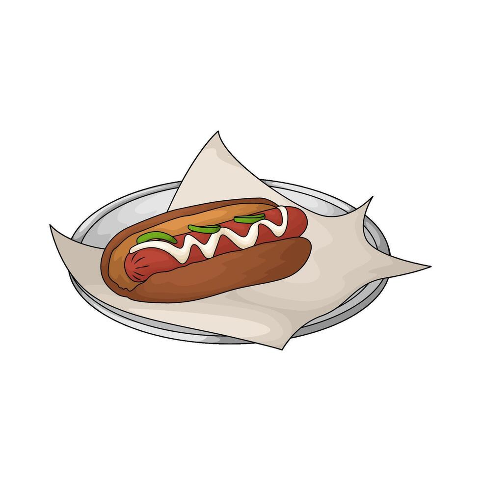 hotdog on a white plate illustration vector