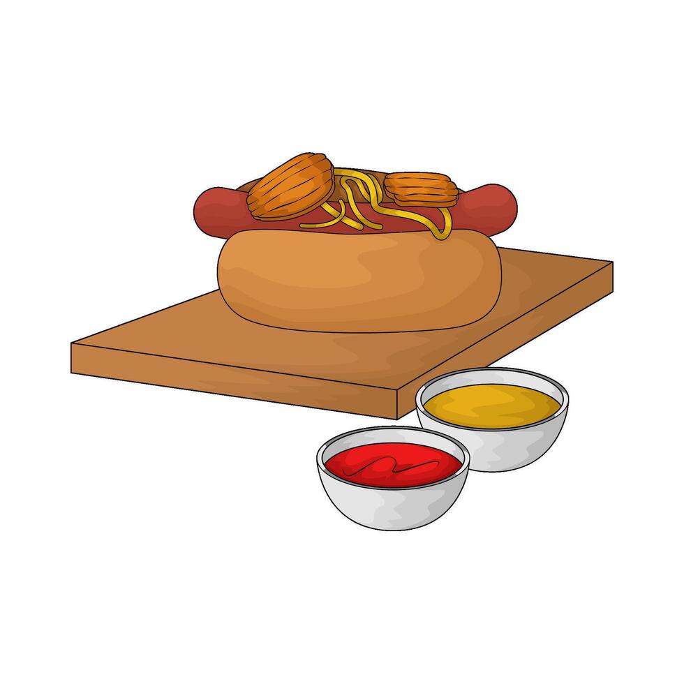 illustration of hotdog and two sauce vector