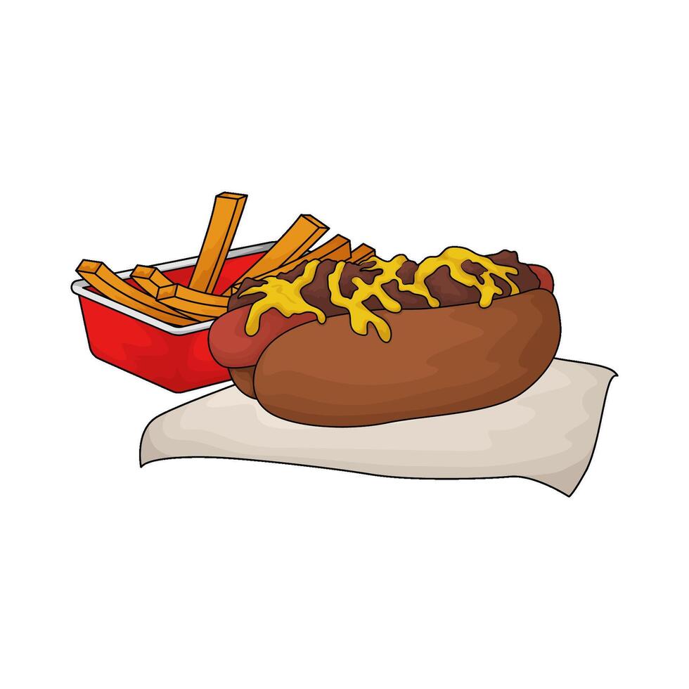 illustration of crispy fries and hotdogs vector