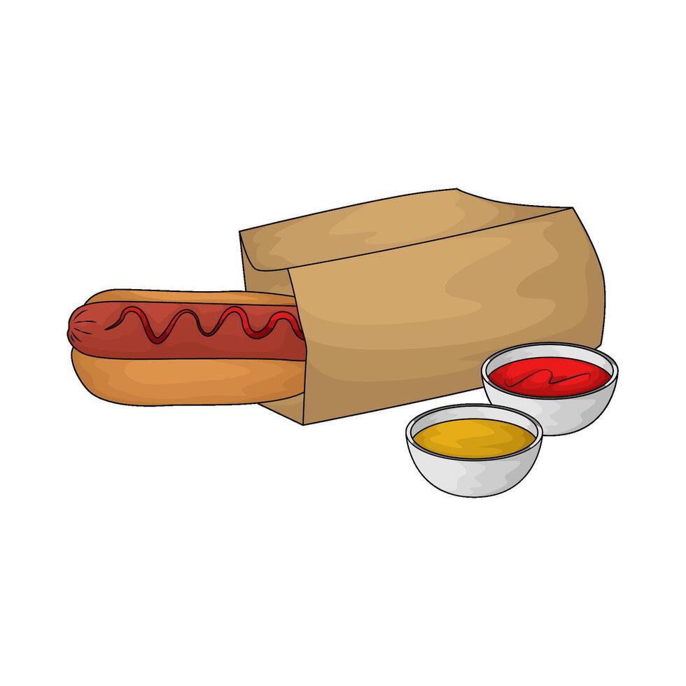 illustration of hotdog and two sauce bowl vector