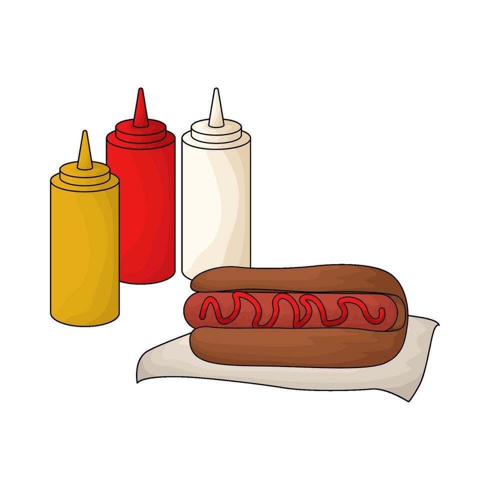 Hotdog with sauce bottles illustration vector