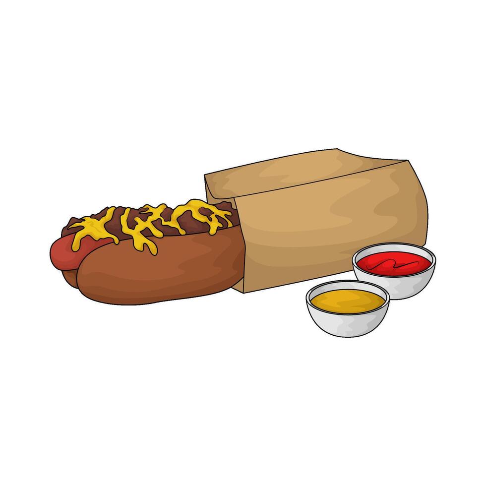 hotdog and two sauce bowl vector