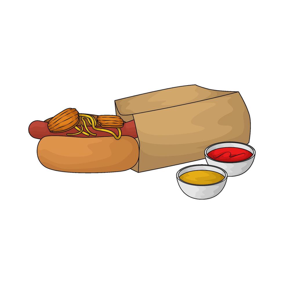 hotdog with two sauce bowl illustration vector