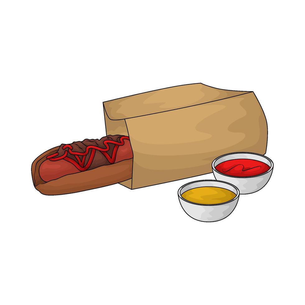 illustration of hotdog with two sauce bowl vector