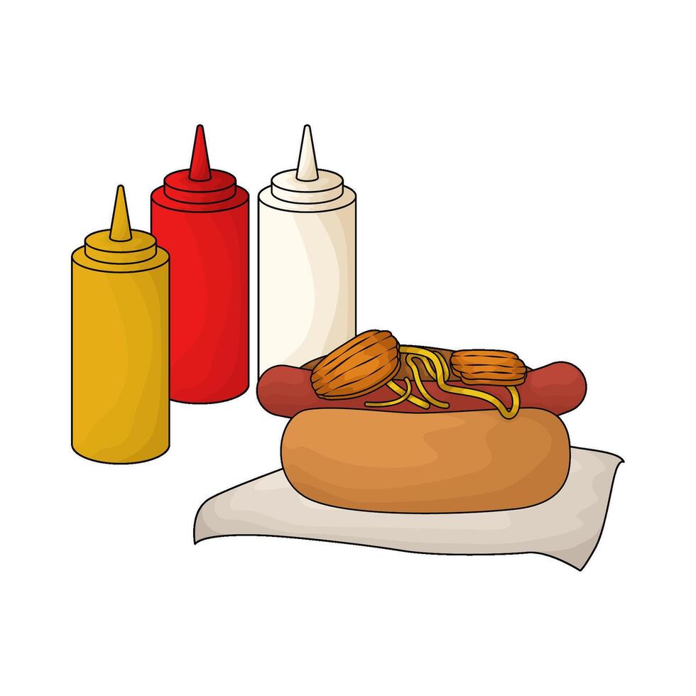illustration of Hotdog with sauce bottles vector