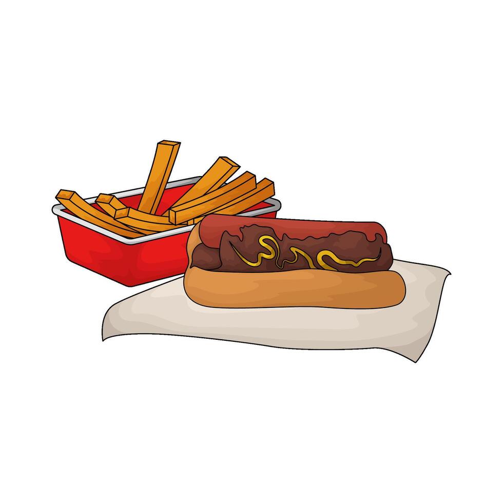 French fries with delicious hot dog vector