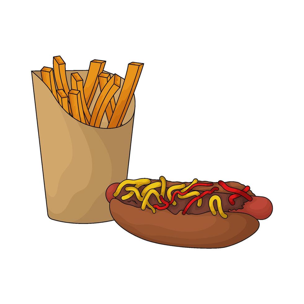 illustration of French fries with delicious hot dog vector