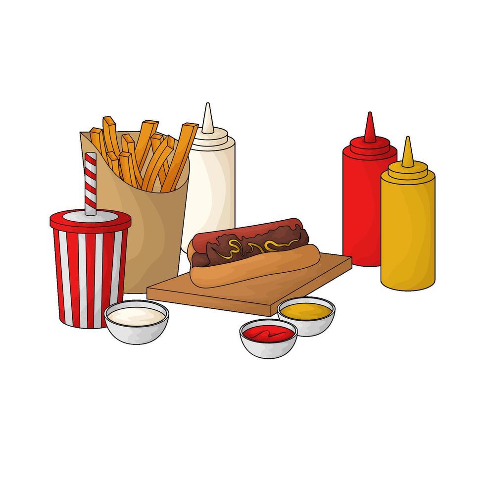 fast food and drinks illustration vector