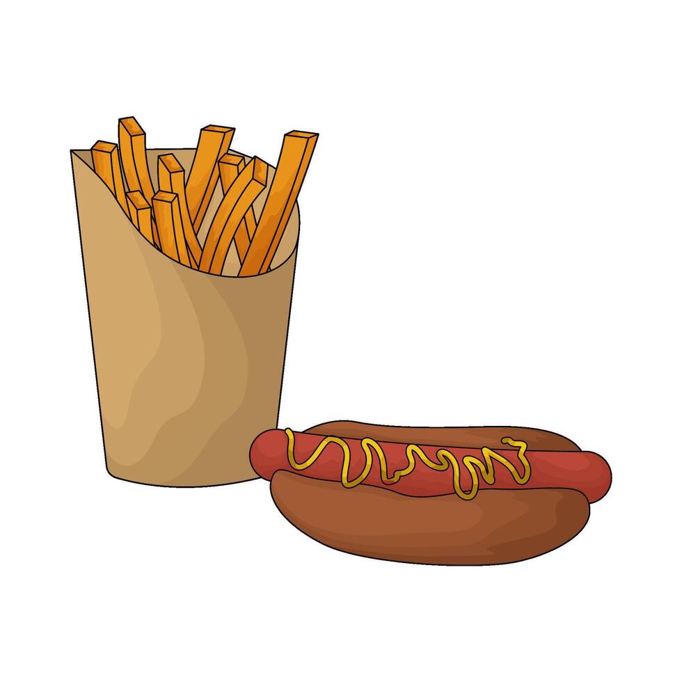 delicious french fries combined with hotdog vector