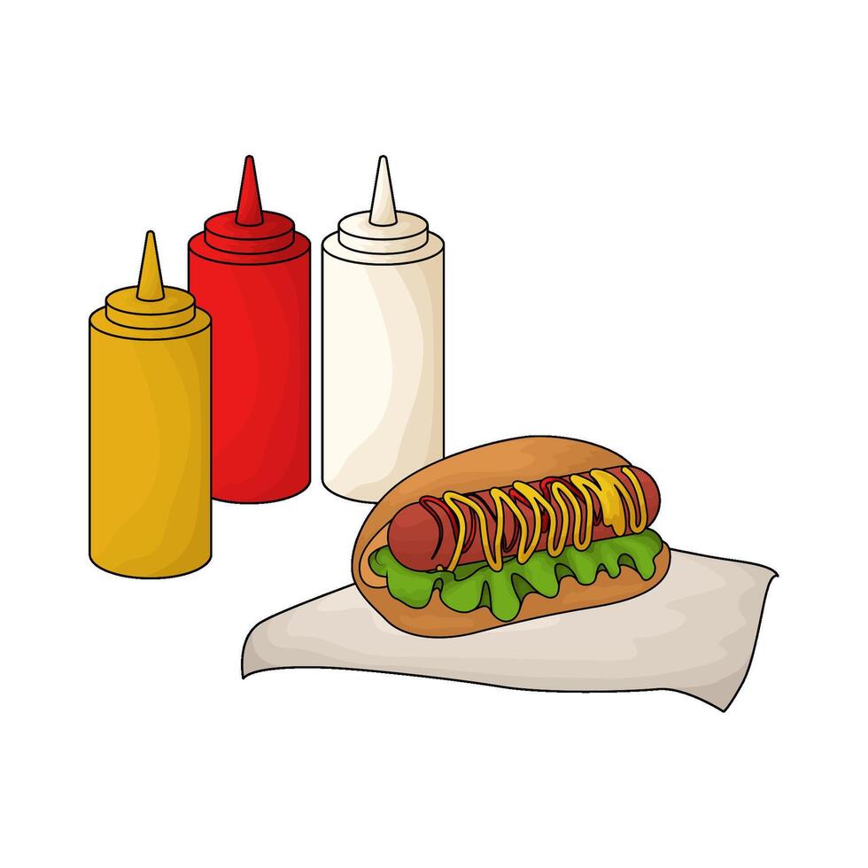 hotdog with three sauces vector