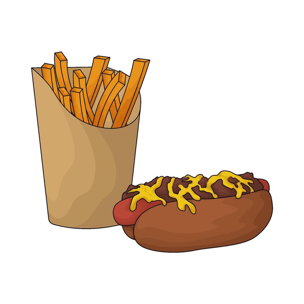 delicious french fries combined and hotdog vector