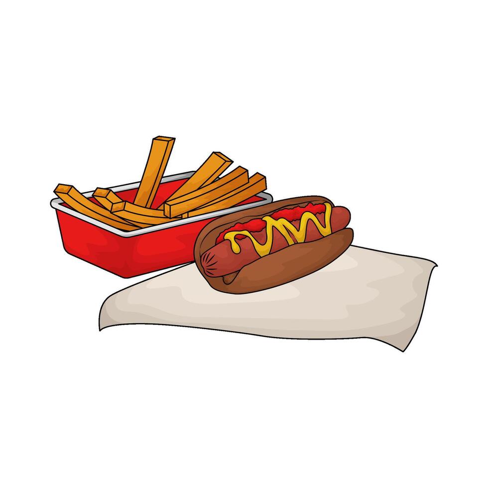 delicious french fries combined and hotdog illustration vector
