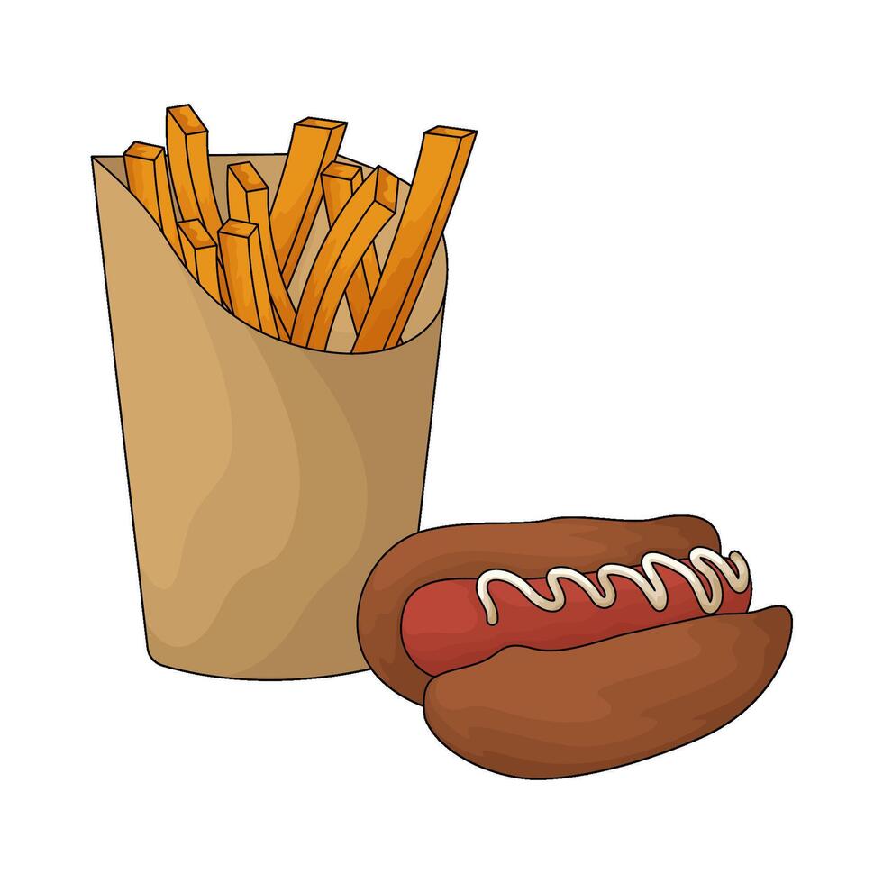 illustration of delicious hotdog combined and french fries vector