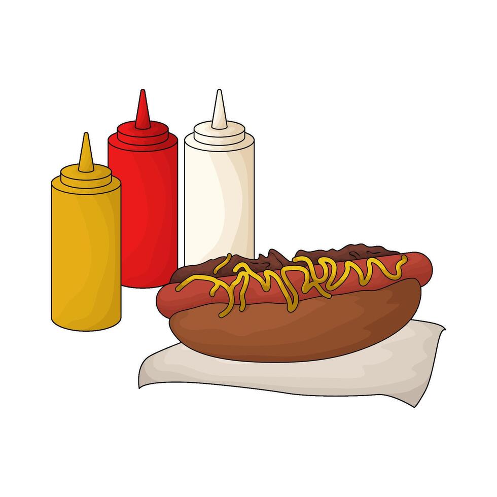 hotdog with three sauces illustration vector
