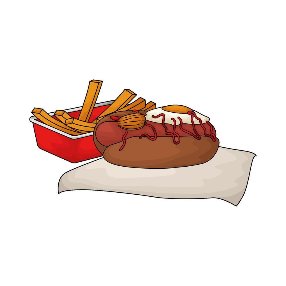 delicious hotdog combined and french fries vector