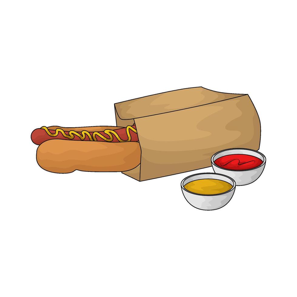 two bowls of sauce with hotdog illustration vector