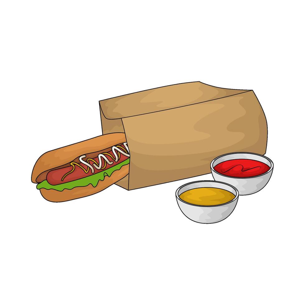 two bowls of sauce and hotdog vector