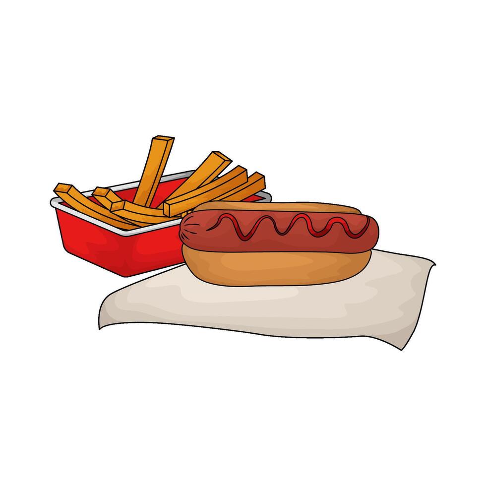delicious hotdog combined with french fries vector