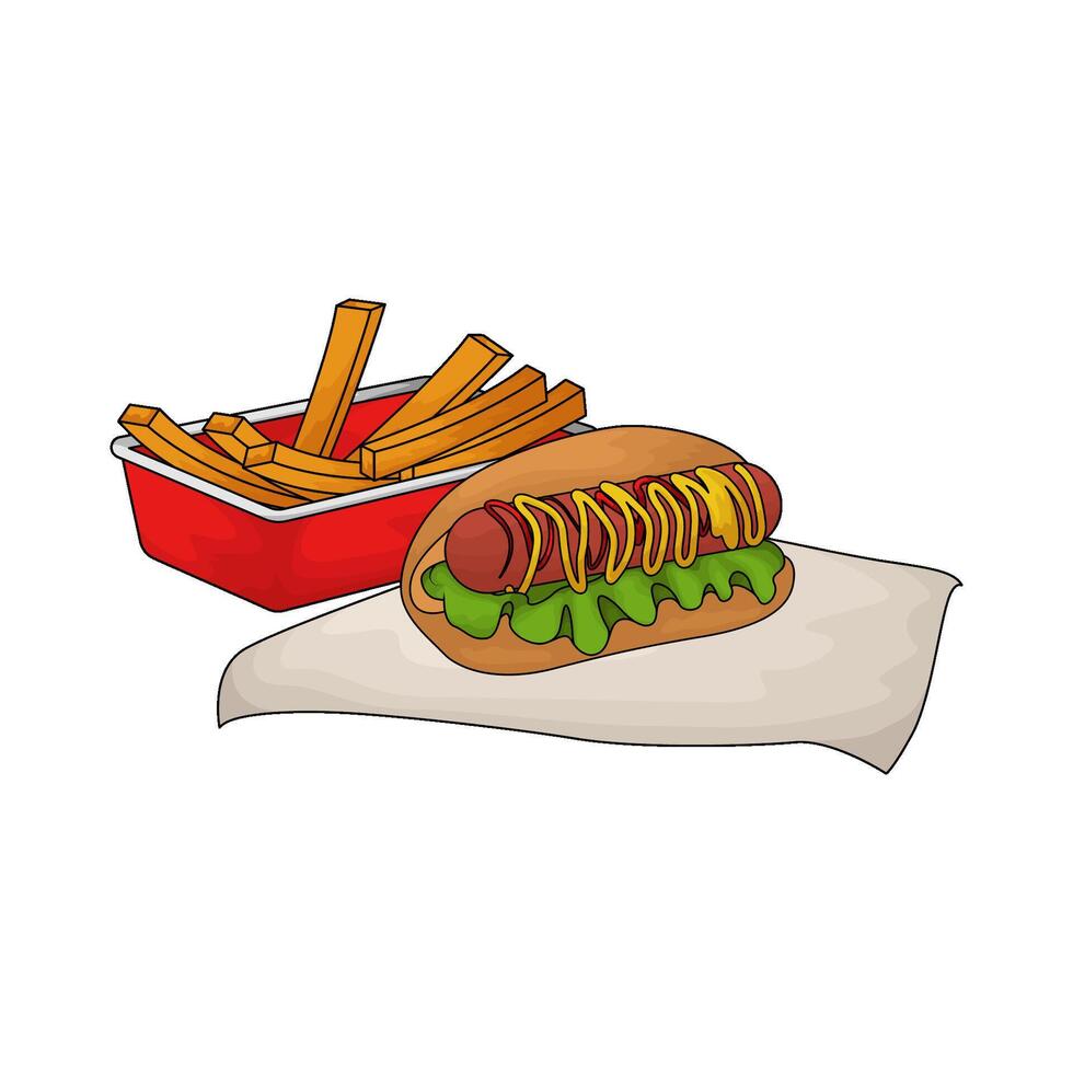illustration of delicious hotdog combined with french fries vector