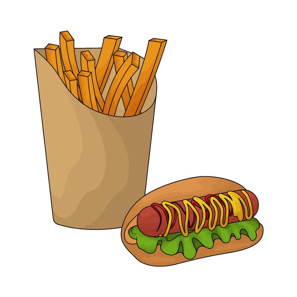 a combination of hotdogs and fries vector