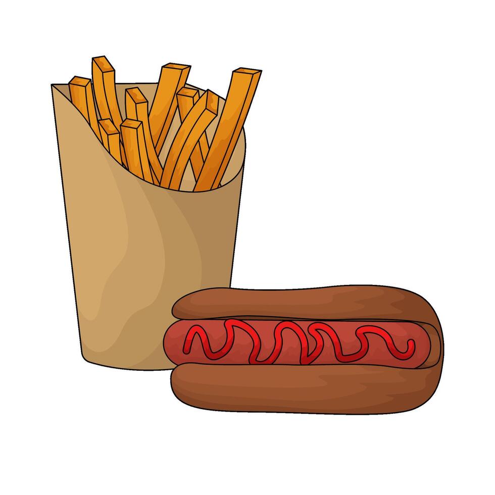 a combination of hotdogs and fries illustration vector