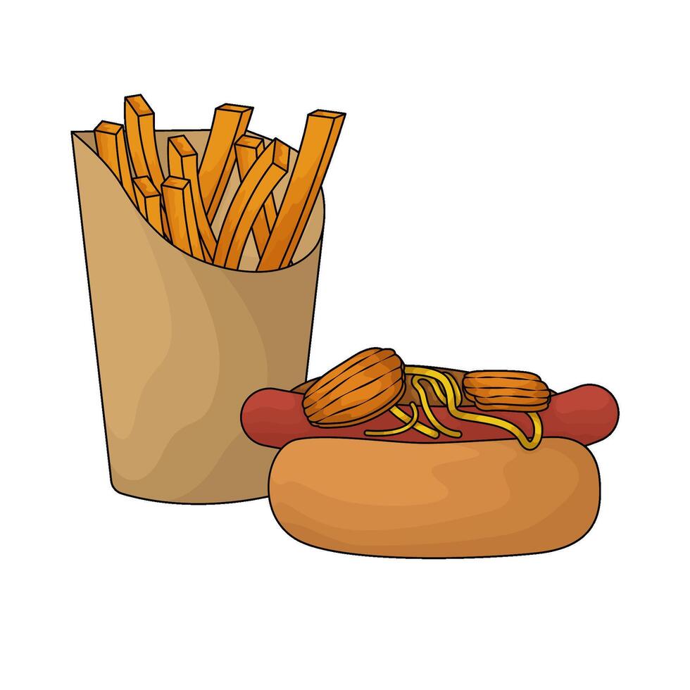 illustration of a combination of hotdogs with fries vector