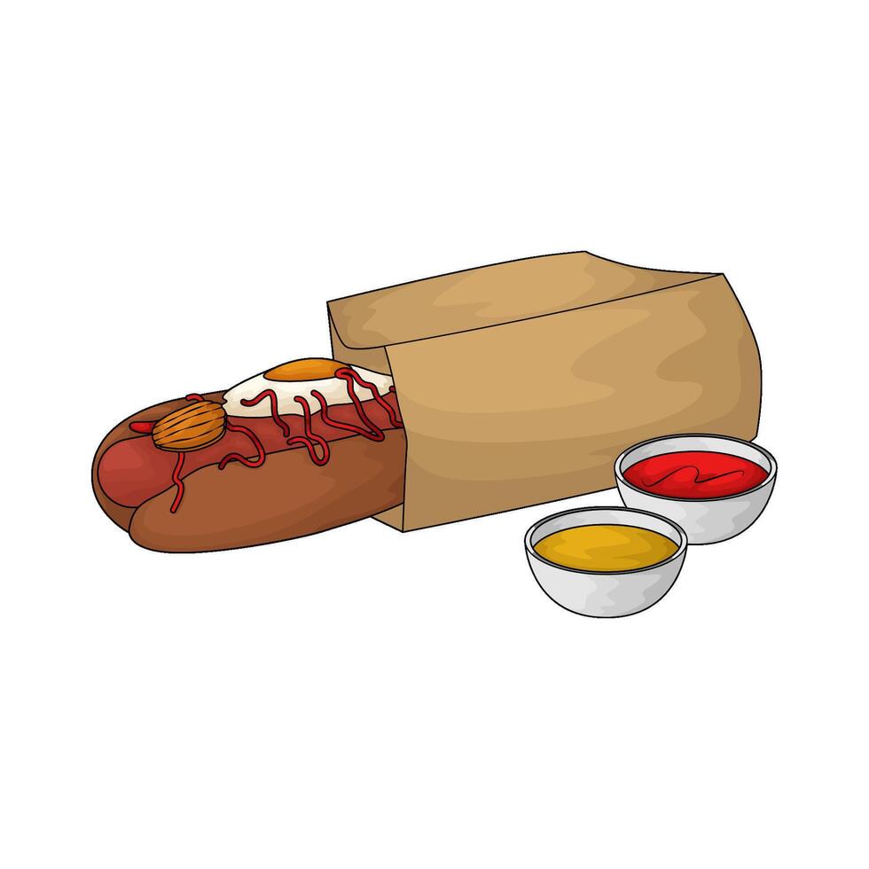 illustration of delicious hotdog combined with two sauces vector