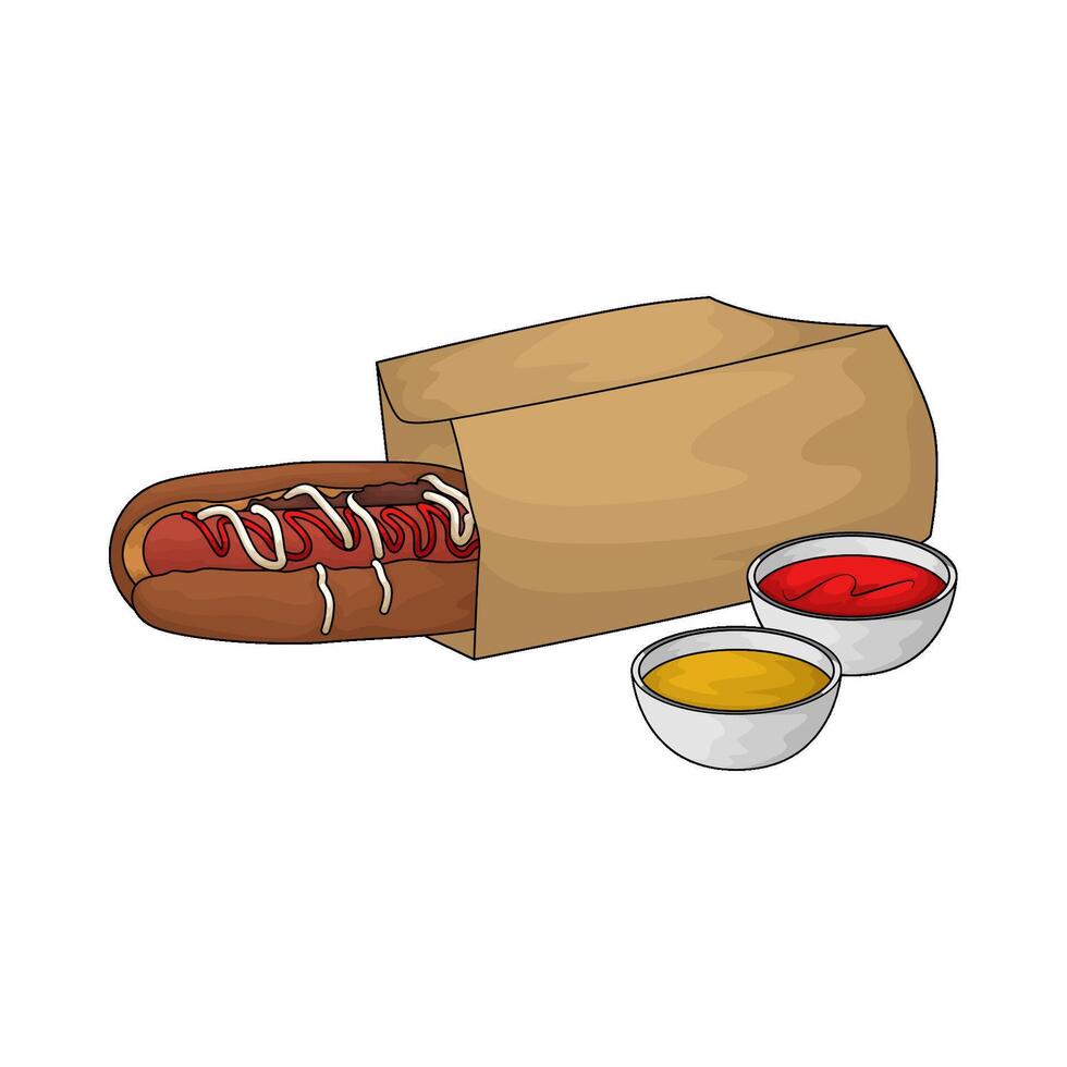 delicious hotdog combined with two sauces vector